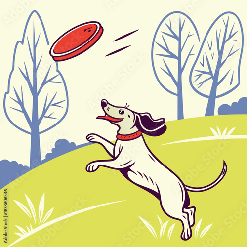 Dog leaping to catch a frisbee in a sunny outdoor park setting.