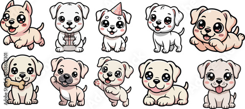 Dogo argentino strong white puppies with gentle faces set