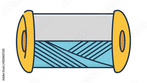 Light Blue Thread Spool With Gold Rim and White Top for Sewing and Crafting Supplies Isolated on Black Background