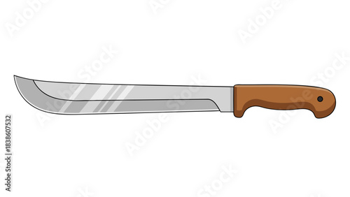 Machete Tool With Wooden Handle And Shiny Metal Blade Isolated On Black Background Vector Illustration