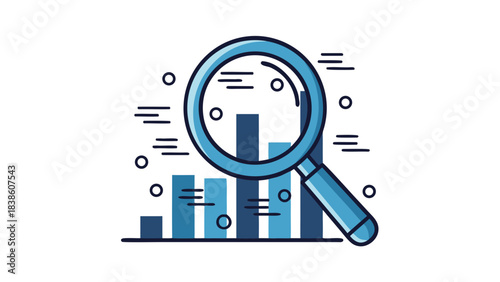 Magnifying Glass Over Blue Bar Chart With Data Points And Lines On Black Background Symbolizing Analysis And Research