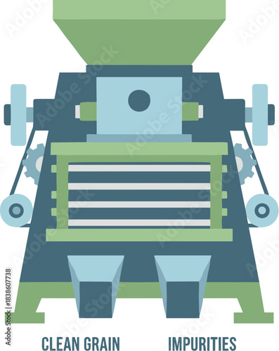 Industrial grain cleaning and separating machine vector illustration.