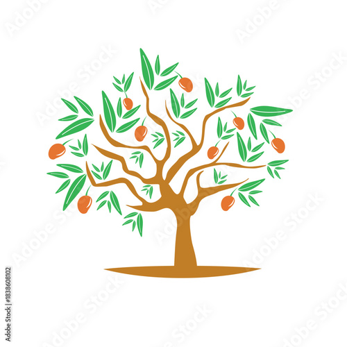 Vector image of a mango tree with large leaves