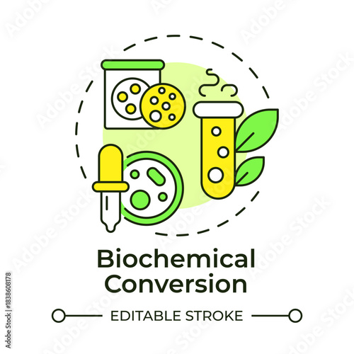 Biochemical conversion multi color concept icon. Chemical substance, biological microorganisms. Round shape line illustration. Abstract idea. Graphic design. Easy to use in article, brochure