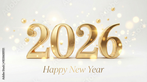 Golden 2026 New Year greeting with bokeh lights and Happy New Year text