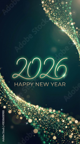 Elegant New Year 2026 greeting with sparkling bokeh and festive design