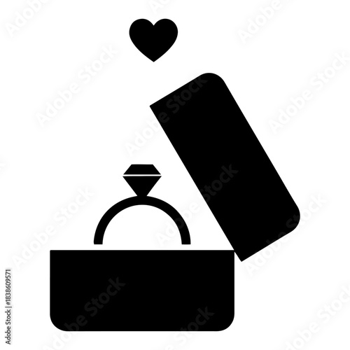 Engagement ring in a box vector icon. Diamond ring marriage proposal symbol