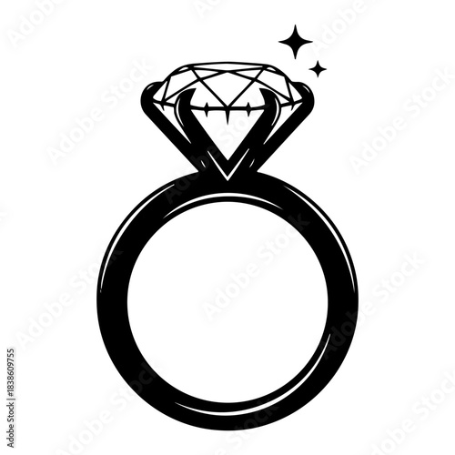Sparkling diamond ring silhouette icon representing engagement wedding or luxury jewelry