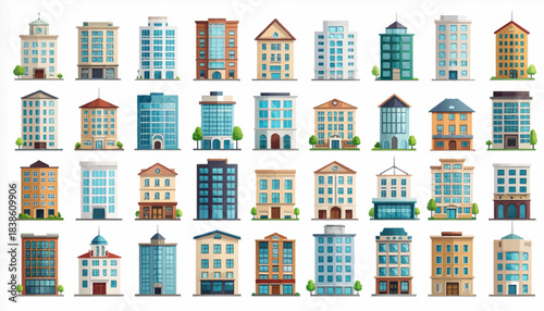 Collection of Diverse Building Facades - Architectural Variety and Design.