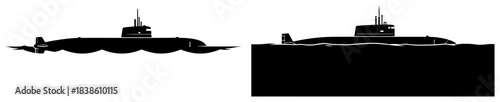 Submarine silhouette on the surface and underwater Navy ship vector icon set