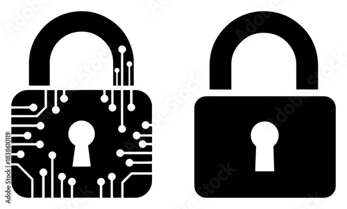 Cybersecurity and safety padlock icon set Digital data protection and encryption vector symbol