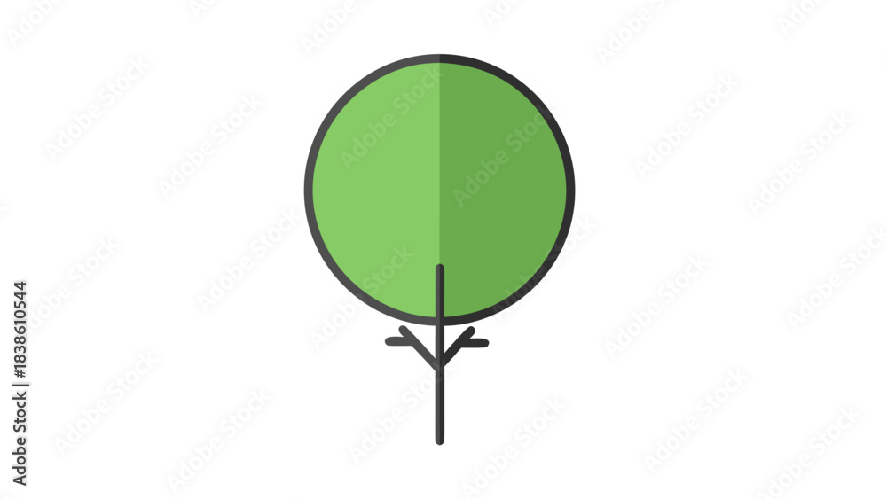Obraz premium Minimalist Green Tree Icon with Simple Stem and Dark Shadow Against Black Background Flat Design Style