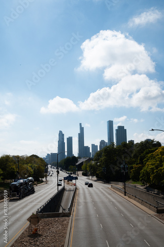 downtown chicago view from a highway