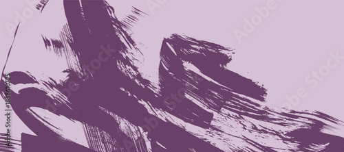 Vector grape purple distressed textured paint bold brush strokes background. Grunge pale pink and violet retro squiggle paintbrush stroke smear with spray texture for banner, poster design