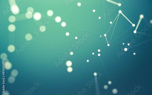 Abstract background. Molecules technology with polygonal shapes, connecting dots and lines. Connection structure. Big data visualization.