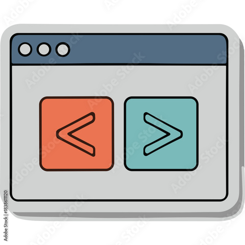 Digital interface window displaying comparison operators greater than and less than symbols on pastel colored buttons flat design vector illustration isolated on white background