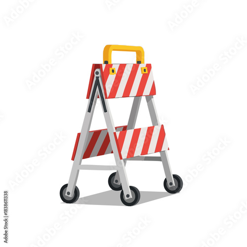 Foldable barricade with yellow handle and red stripes for events  