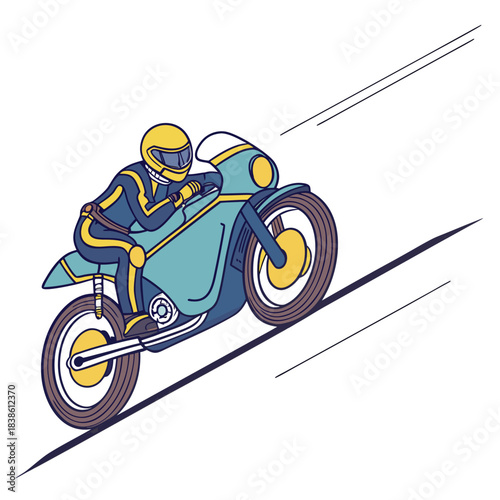 Motorcycle racer speeding uphill showcasing speed and determination on the track.