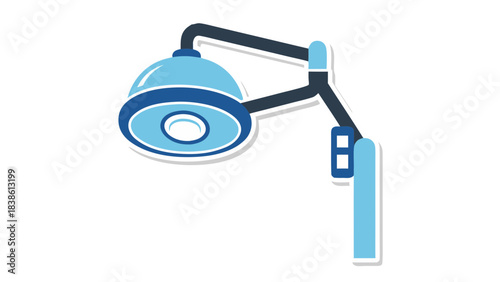 Modern Surgical Operating Lamp with Adjustable Arm in Light Blue and Dark Gray Accents on a Transparent Background Clean Medical Equipment Design Focused Illumination