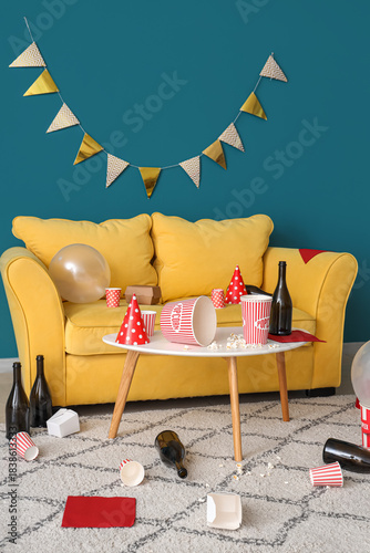 Interior of messy living ro...