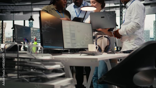 Wallpaper Mural Engineering team working in AI startup training predictive models for language processing tasks. Artificial intelligence tech specialists use technical expertise for complex IT requirements, camera A Torontodigital.ca