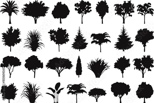 Collection of diverse tree silhouettes for architectural and design projects silhouette