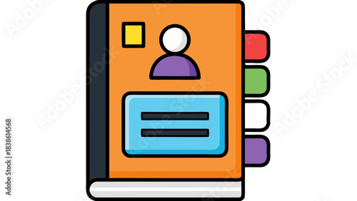 Orange Address Book With Tabs Featuring A Stylized Person Icon And A Name Plate Graphic Minimalist Illustration On A Black Background