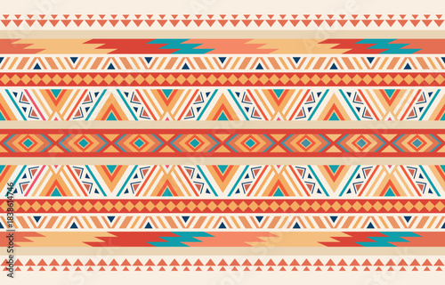 Ethnic tribal Aztec african colorful stripe background. Seamless tribal pattern, folk embroidery, tradition geometric Aztec ornament. Traditional design for fabric, textile, print, rug, paper, carpet