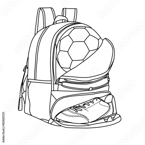 Soccer backpack with ball and shoe, ready for sports activities and training.