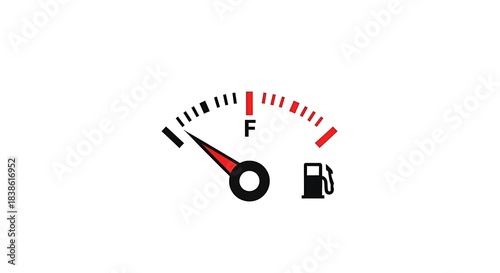 Fuel gauge showing low fuel level on white background.