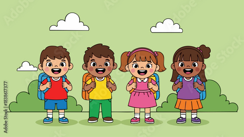 Group of Cheerful School Children Ready for Education.