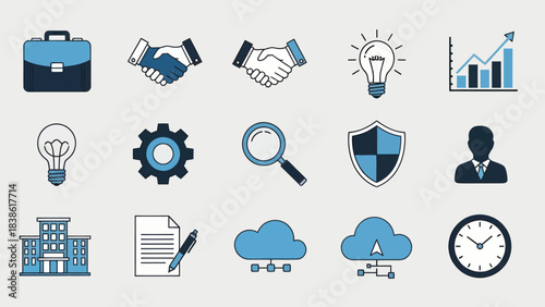 Business and Finance Icons Set - Collaboration, Innovation, Growth, and Security.