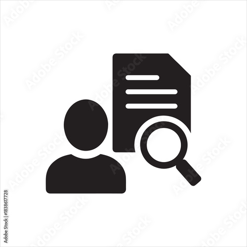 Candidate search and review document with magnifying glass analyzing personal data for recruitment purposes vector illustration