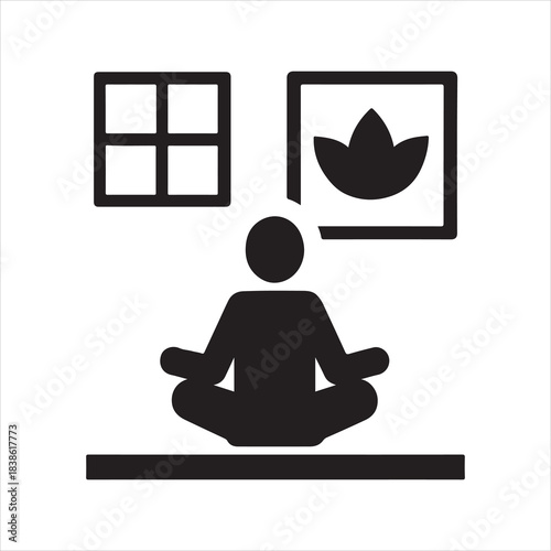 Meditating in a Tranquil Space Promoting Mindfulness and Relaxation Vector Illustration in Black and White