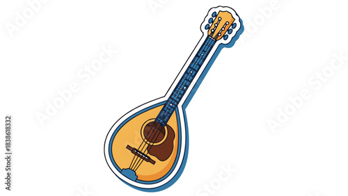 Pixel Art Mandolin Instrument With Brown Body And Blue Fretboard On Black Background