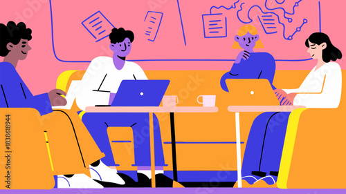 Startup team working in shared coworking office space