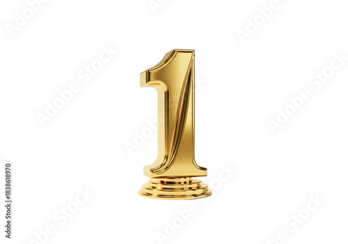 Gold 3D Number One Trophy Stand PNG on Transparent Background