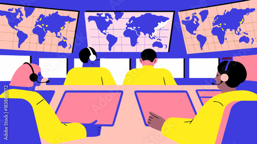 Logistics control room team tracking global shipments