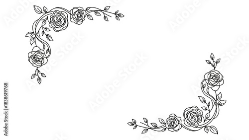 Elegant Black and White Rose Floral Corner Design for Invitations and Decorations