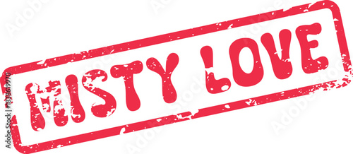 A red distressed rubber stamp with the words Misty Love prominently displayed
