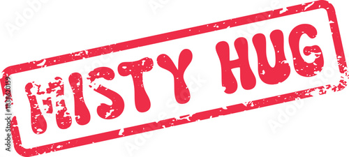 Vibrant red distressed typography stamp presenting the affectionate phrase Misty Hug with grunge texture
