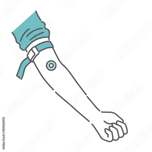 採血後に止血パッチ（絆創膏）を貼った腕