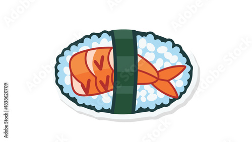 Pixel Art Sushi Roll With Shrimp Topping On White Background A Delicious Japanese Food Item Representing A Culinary Delight And Asian Cuisine A Simple And Vibrant Illustration Of A Popular Dish