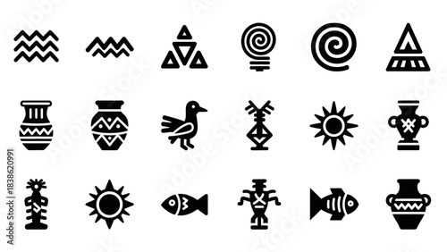 Abstract decorative pattern elements in black and white isolated on white