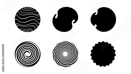 Abstract geometric shapes in black and white against a white background