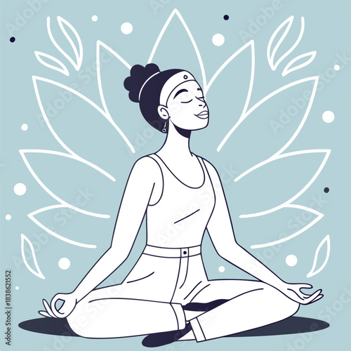 Woman Meditating in Lotus Position Achieving Inner Peace and Mindfulness.