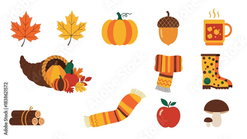 Autumn harvest collection of vector graphics with fall seasonal elements