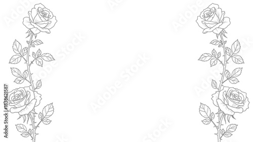 Elegant roses frame in minimalist line art style for romantic designs and invitations