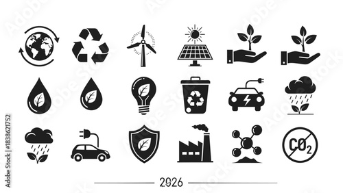 Clean energy icons renewable resources and environmental sustainability
