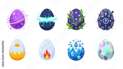 Decorated easter eggs collection fantasy designs for holiday celebrations